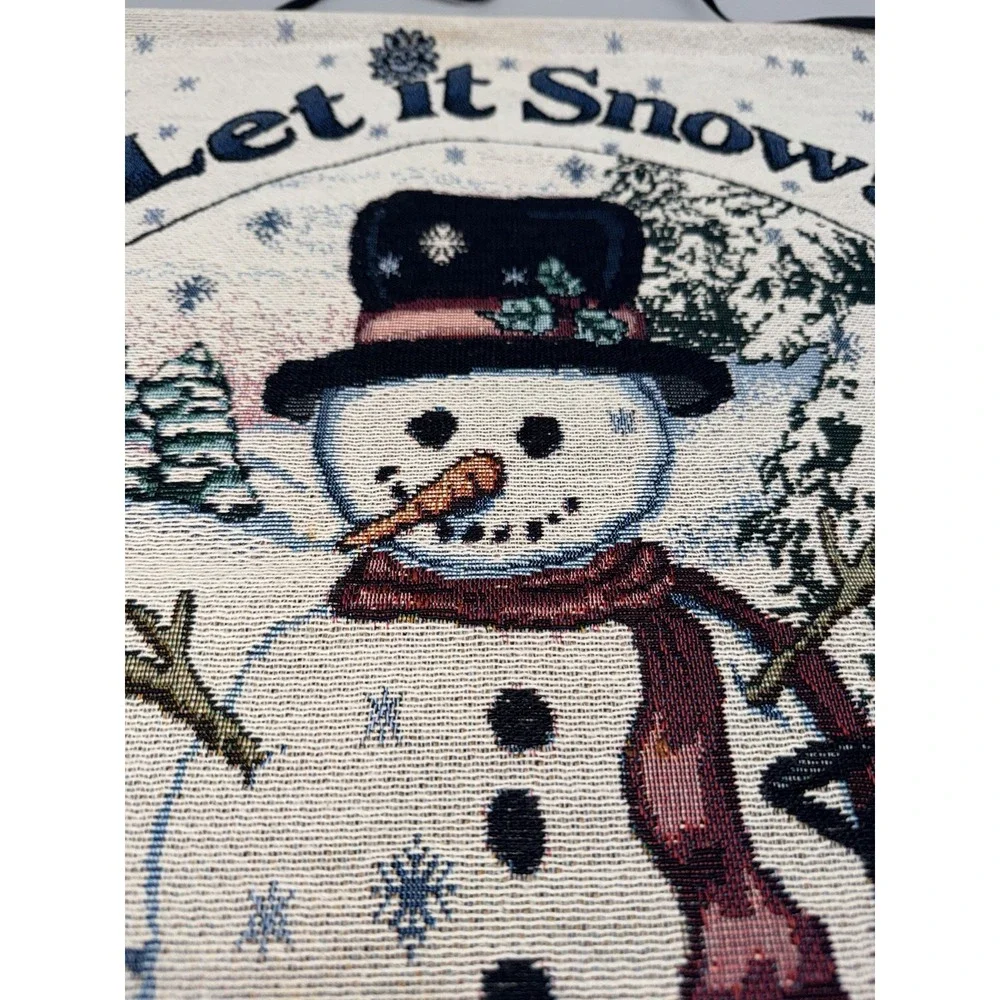 Vintage Let It Snow Snowman Woven Tapestry Wall Hanging Winter Decor USA
